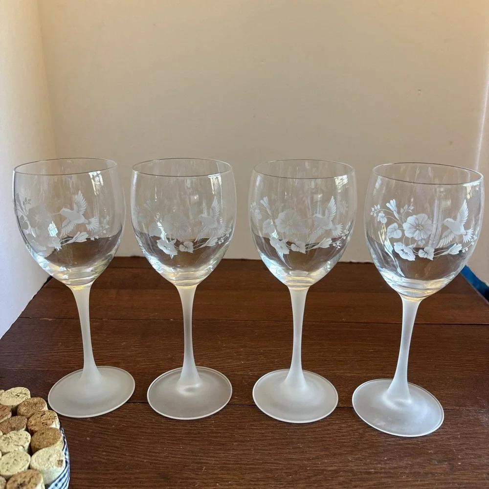 Vintage Avon Hummingbird 24% Lead‎ Crystal Water Goblets Glasses 8 1/4